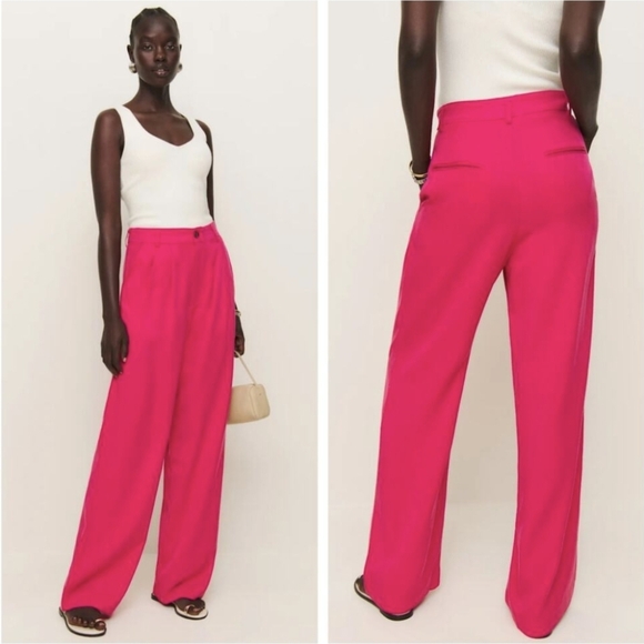 Reformation Hot Pink High Rise Mason Trouser Wide Leg Pants Sz 8 - Picture 1 of 11